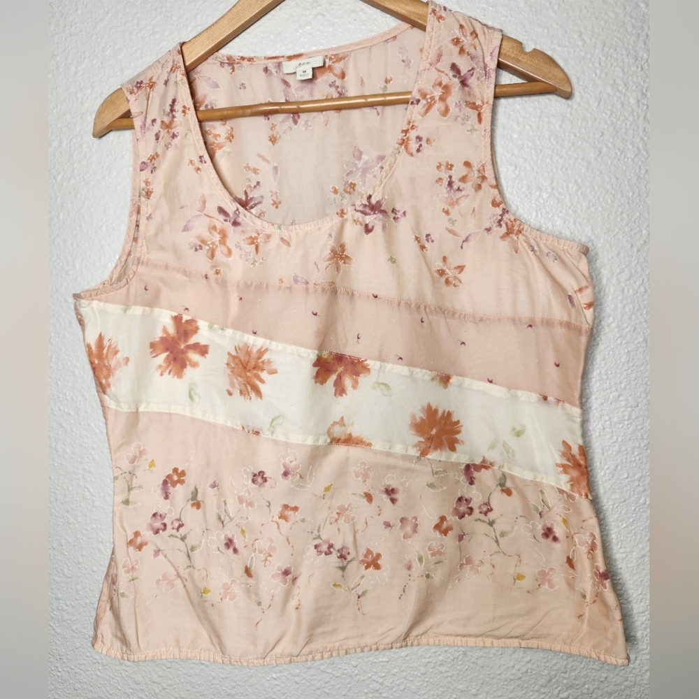 J. Jill Peachy Pink Floral Asymmetrical Sleeveless Tank Top Womens Size Medium